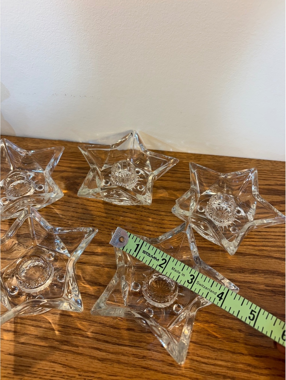 Vintage Hazel Atlas Clear Glass Star Candle Holders Set of 5 Point Starburst